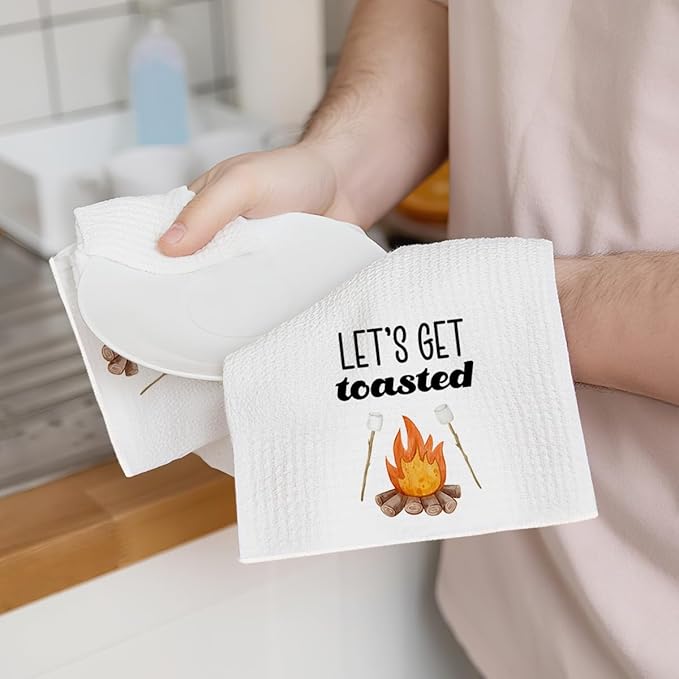 4Pcs Camper Kitchen Towel, Camping Gift, Camp Kitchen, RV Decor, Vintage Trailer Camper Decor, Motor Home Decoration Towels, Retirement Gift, Waffle Weave Hand Towels for Kitchen Camp-1