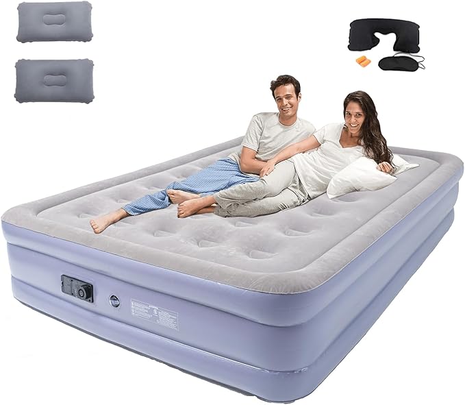 Queen Air Mattress Bed with Built in Pump,16 Inches High Queen Airbed Inflatable Mattress,Comfort Thickened Blow Up Air Mattress,Travel Sleeping Pad for Guests Home(Queen Size)
