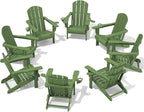 SERWALL Adirondack Chair with Cup Holders - Composite Adirondack Chairs Set of 8 HDPE Outdoor Chairs All Weather Use- Avocado