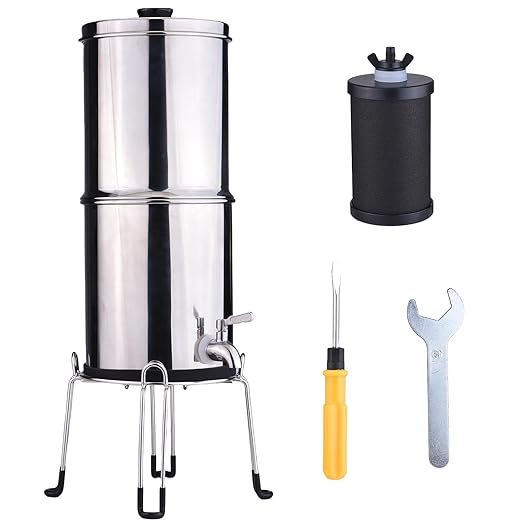Drfeify 1 Gallon Gravity Water Filter System, 60ml min Rate Food Grade Stainless Steel, Removes Impurities Improves Taste, with Activated Carbon Silver Ions UF Membrane, for Camping (K8779A with