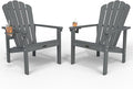 Stackable Adirondack Chair Set of 2, HDPE All-Weather Adirondack Chairs - Durable and Space Saving, Plastic Outdoor Fire Pit Chairs with Cup Holder,Grey