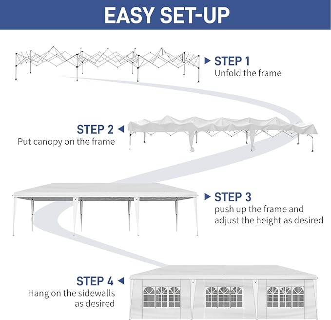 VINGLI Pop Up Canopy Tent with Sidewalls, Outdoor Gazebo Canopy Tent, Patio Event Tents Outdoor Event Shelter for Parties (White, 10x30)