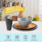 Teivio 32-Piece Kitchen Plastic Wheat Straw Dinnerware Set, Service for 8, Dinner Plates, Dessert Plate, Cereal Bowls, Cups, Unbreakable Plastic Outdoor Camping Dishes, Smoky Brown