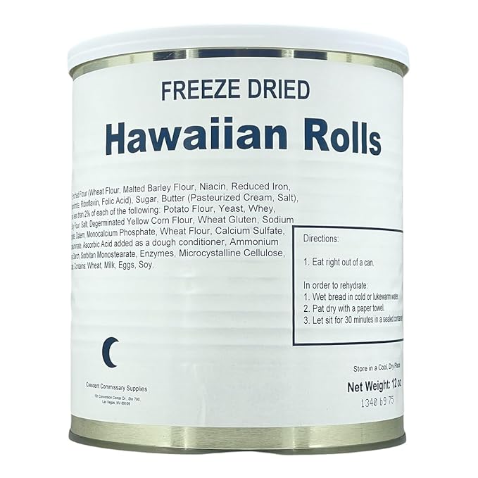 Military Surplus Freeze-Dried Hawaiian Rolls – 12 oz per Can – Emergency Survival Camping Food – 25+ Year Shelf Life – Long-Term Storage #10 Can – Soft & Sweet – Ready to Eat or Rehydrate – Made in USA Pack of 1