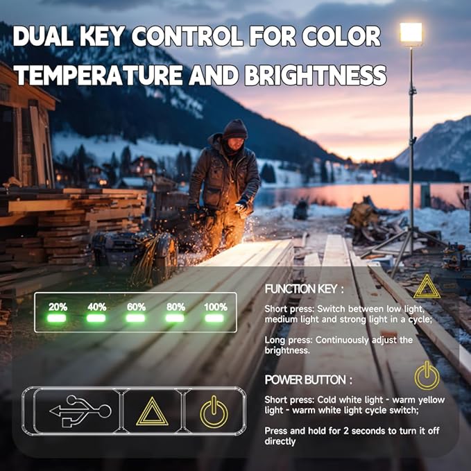 P8 Portable Rechargeable LED Camping Lantern & Work Light, IP67 Waterproof, 3500LM Ultra Bright, 20000mAh Battery, Magnetic Base & Hanging Hook for Outdoor, Job Site, Emergency