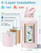 BENZZO 64 oz Insulated Water Bottle with Straw & Auto Spout Lid Protective Boot - Half Gallon Water Bottle Keep Cold 48Hrs & Hot 24 Hrs, Stainless Steel 1/2 Gallon Water Jug for Sports Gym Work
