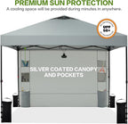 10'x10' Pop Up Canopy Tent with 1 Sidewall and 6 Pockets, One Push Setup, Instant Shade Tent with Vented Roof for Beach Patio Outdoor, Case, 8 Stakes, 4 Ropes, 4 Sandbags (Light Gray, 10x10)
