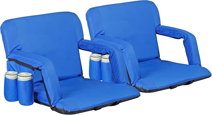 Wide Stadium Seat for Bleachers with Back Support -2 Pack Reclining Adults Camping Stadium Chair Extra Thick Cushion Bleacher Seats Waterproof Black