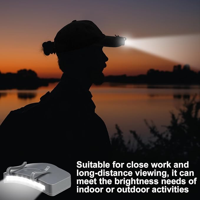 Mudder 4 Pcs Hat Light Clip 11 LED Hat Lights Clip on Headlamp Battery Powered Brim Lamp Gray Waterproof Ultra Bright Headgear Flashlight for Hunting Camping Fishing Hiking