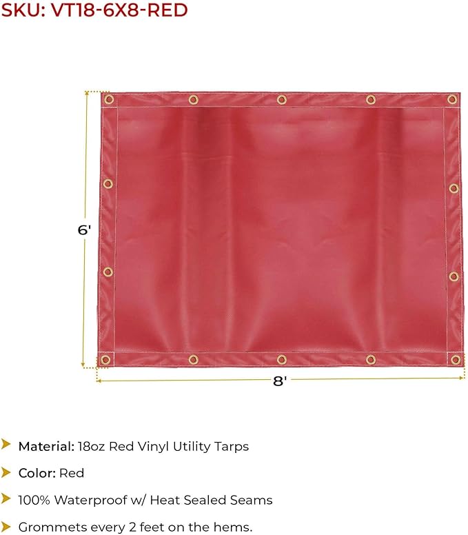 Mytee Products (2 Pack) 6' x 8' Heavy Duty Red 18oz Vinyl Utility Tarp Waterproof, Multipurpose, Cars, Boats, Campers, Pool Cover, Tent