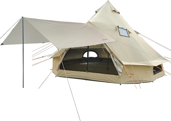 DANCHEL OUTDOOR B2 Portable Yurt with Stove Jack for Winter Camping, 4 Season Bell Tent Large Hot Tent 4/6 Person Family Camping Glamping Party 300D Oxford Khaki, 13ft/16.4ft