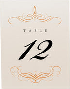 Decadent Flourish Wedding Table Numbers (Select Color/Quantity), Champagne, Orange, 1-35, Double Sided, Tent or Use in a Stand, Great for Parties & Restaurants - Made in the USA