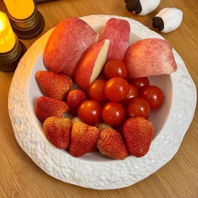 Camping Plates 8.5-inch Rock-Grain Ceramic Plate Household Deep Dish Creative Hotel Restaurant Tableware White Dinner Soup Decorative Plate(8.5 in)