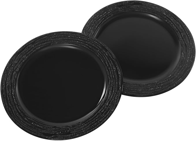 100 PCS Antique Charger Plates Bulk, 13'' Plastic Embossed Dinner Plate Chargers Round Floral Plates for Wedding Decorative Chargers for Table Dinner Kitchen Party Decoration (black)