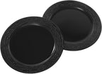 100 PCS Antique Charger Plates Bulk, 13'' Plastic Embossed Dinner Plate Chargers Round Floral Plates for Wedding Decorative Chargers for Table Dinner Kitchen Party Decoration (black)