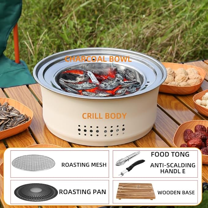 SANQIAHOME Stainless Steel Charcoal Portable Barbecue Grill, 10.5 Inches Non-Stick,Round,Barbecue or Hot Pot, Boiling Water,Charcoal Stove for Home Party Outdoor Camping