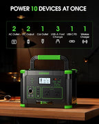 999Wh Solar Generator 1000W (Peak 2000W) Portable Power Station,110V Pure Sine Wave AC Outlets,60W Fast-Charging USB-C PD,Built-in Wireless Charger,RV Travel, and Home Backup Emergency