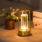 Rechargeable Table Lamp Cordless, 3 Color | Crystal | Stepless Dimming, for Bedroom, Cafe, Camping, Bar, Dining Table, Restaurant, Gold