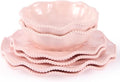 ADSURMELA 6-Piece Pink Melamine Dinnerware Set, Service for 2, Beaded Edge Scalloped Plates with Silver Glitter, Heavy Duty Shatterproof Unbreakable, Elegant for Bridal Shower Wedding Party Outdoor