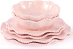 ADSURMELA 6-Piece Pink Melamine Dinnerware Set, Service for 2, Beaded Edge Scalloped Plates with Silver Glitter, Heavy Duty Shatterproof Unbreakable, Elegant for Bridal Shower Wedding Party Outdoor