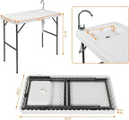 Portable Camping Folding Fish Cleaning Table with Sink & 360-Degree Rotatable Stainless Steel Faucet, Drainage Hose Included - Outdoor Fillet Table for Picnic, Beach & Patio
