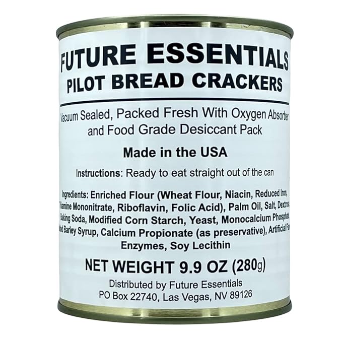 Future Essentials Sailor Pilot Bread Survival Crackers – 30-Year Shelf Life Ready to Eat Hardtack Biscuits in #2.5 Can – Made in the USA Emergency Food Supply – 12 Crackers per Can, Pack of 1