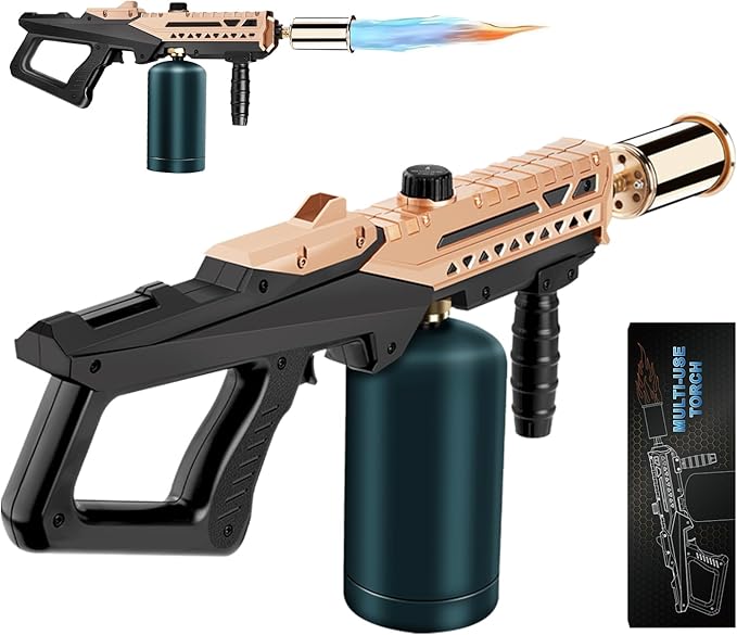 Propane Torch Gun-Powerful Grill Torch Gun, Kitchen Torch Gun with Adjustable Flame, Flamethrower, High Power Cooking Torch for BBQ, Baking, Campfire, Welding (Propane Tank Not Included)