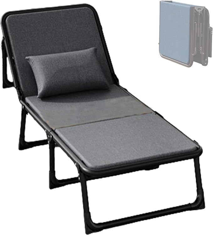 Portable Single Bed with Sponge Mattress, Comfortable Folding Camping Cot Foldable Emergency Sleeping Cot Guest Bed for Outdoor Home Office(Gray,190 * 68 * 31cm)