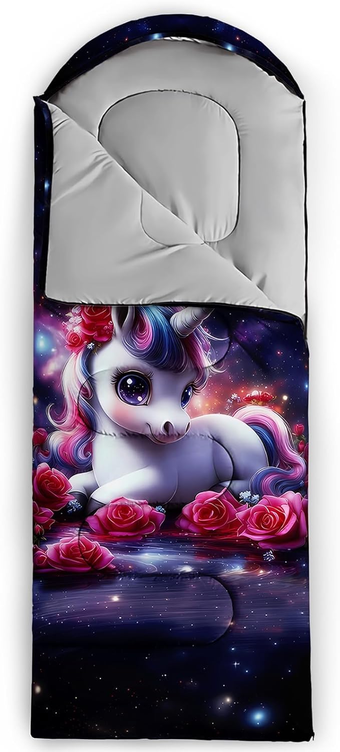 AILONEN Kawaii Panda Sleeping Bags,Lightweight & Waterproof,3 Season Warm & Cool Weather,Dreamy Purple Flower Animal Themed Sleeping Bags for Boys,Girls,Kids,Adults Travelling,Outdoors
