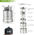 MEETSUN Portable Mini Wood Burning Stove with Grill,Camping Stove Lightweight,Foldable Stainless Steel Backpacking Camping Stove,Solid Alcohol Survival Stove for Camping Hiking Emergency Outdoor