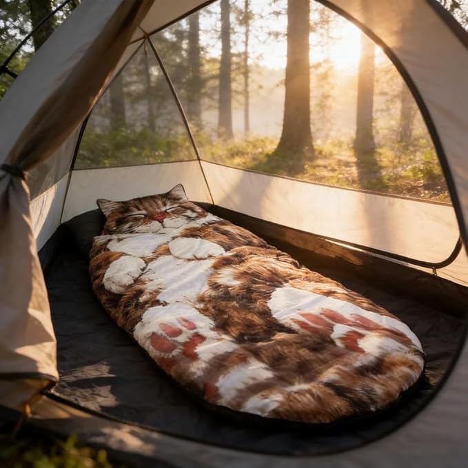 Fluffy Cat Sleeping Bag for Adults, Soft 68.9×31.5 Inch Adorable Envelope Sleeping Bag, Washable Warm Blanket for Camping and Home Lounging