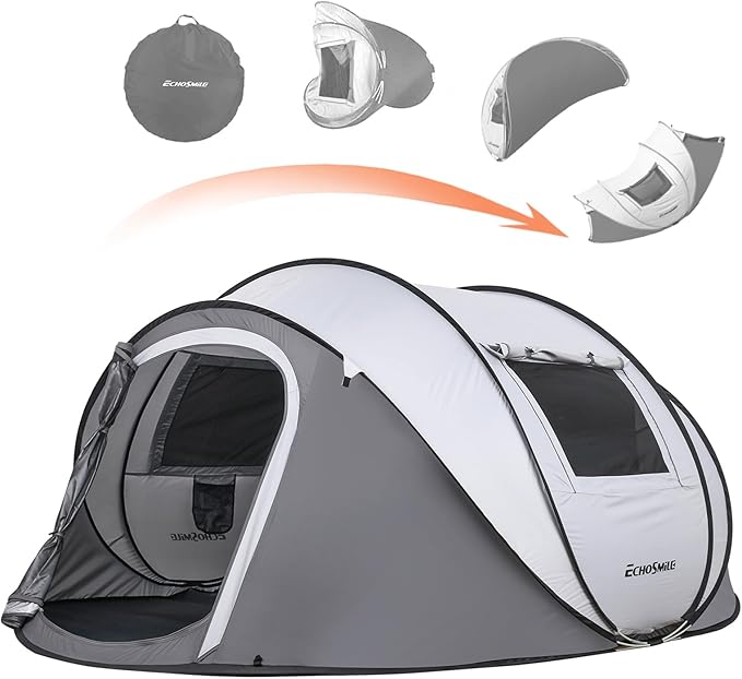 EchoSmile Instant Pop Up Camping Tent, 2/4/6 Person, Easy Setup Tent, Water Resistant Dome, Portable with Carry Bag