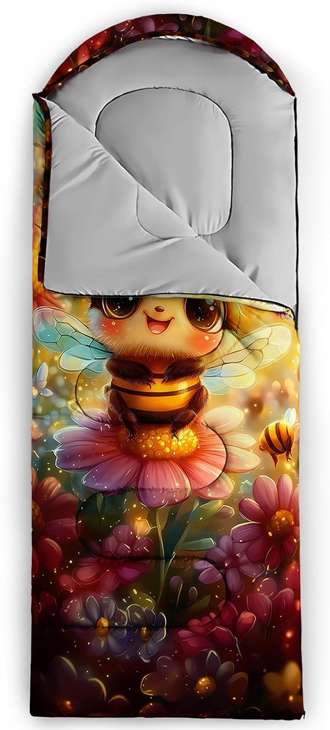 AILONEN Kawaii Panda Sleeping Bags,Lightweight & Waterproof,3 Season Warm & Cool Weather,Dreamy Purple Flower Animal Themed Sleeping Bags for Boys,Girls,Kids,Adults Travelling,Outdoors