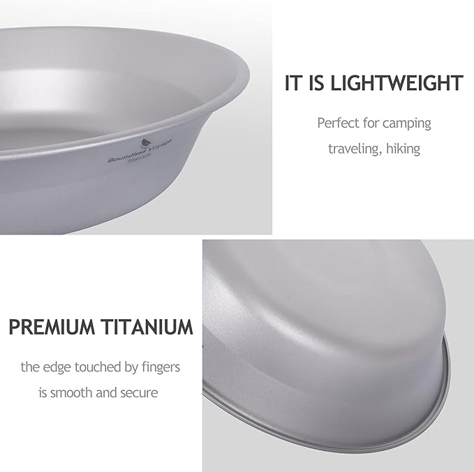 Boundless Voyage Ultralight Titanium Bowl Pan Plate Dish with Carry Bag Outdoor Camping Portable Tableware Cookware (2 Pcs Set (Shallow Bowl+Plate))