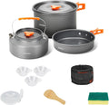 Onlyfire 10pcs Camping Cookware Mess Kit, Non-Stick Lightweight Pot Pan Kettle Set with Plates Forks Knives Spoons for Camping, Backpacking, Outdoor Cooking and Picnic CT603