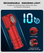 LED Rechargeable Headlamp for Adults - Hard Hat Light Running Head Lamp with Red Light, Magnet, 180° Tilt, 7 Modes, Detachable Flashlight & Headband, Outdoor, Emergency 1PC, Red