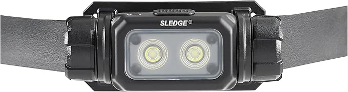 Streamlight 89019 Sledge 1000-Lumen Max 600-Lumen Standard 1800-Candela Rechargeable Low-Profile LED Headlamp with Elastic and Rubber Hard Hat Straps, Black