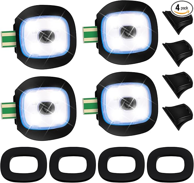 Mudder LED USB Rechargeable Beanie Light with Rubber Piece for LED Beanie Hat Craft Kits, Easy Install and Replaceable Headlamp Hat DIY Unisex Hand-Free Headlight for Men and Women(4 Pieces)