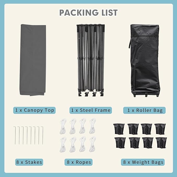 EROMMY 10x30 Pop Up Canopy Tent, Commercial Instant Canopy Heavy Duty with Roller Bag, 8 Sand Bags, 8 Wind Ropes & Ground Nails, Outdoor Canopies for Events, Parties and Camping, Blue