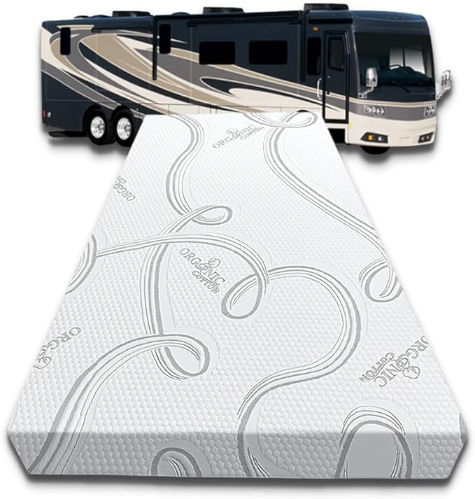 FoamRush 5" x 52" x 72" Bunk, Camping Cot Gel Memory Foam RV Mattress Replacement with Cotton Cover, Medium Firm, Comfort, Pressure Relief, Made in USA, Travel Camper Trailer Truck