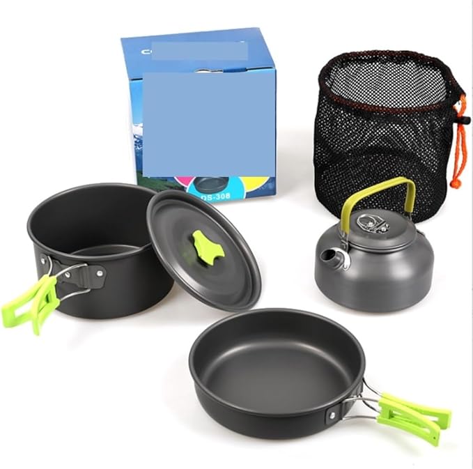 Camping Cookware Cook Camping Backpack Tableware Outdoor Cookware Pot Picnic Canteen Survival Hiking Boiler Set Outdoor Picnic(Green)