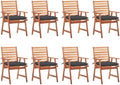 Patio Dining Chairs 8 pcs,Lawn Chair,Camping Chair,Garden Chair,Featuring Slatted Design,Waterproof Cushion,Each Cushion Features 2 Sets of Ropes, with Cushions Solid Acacia Wood