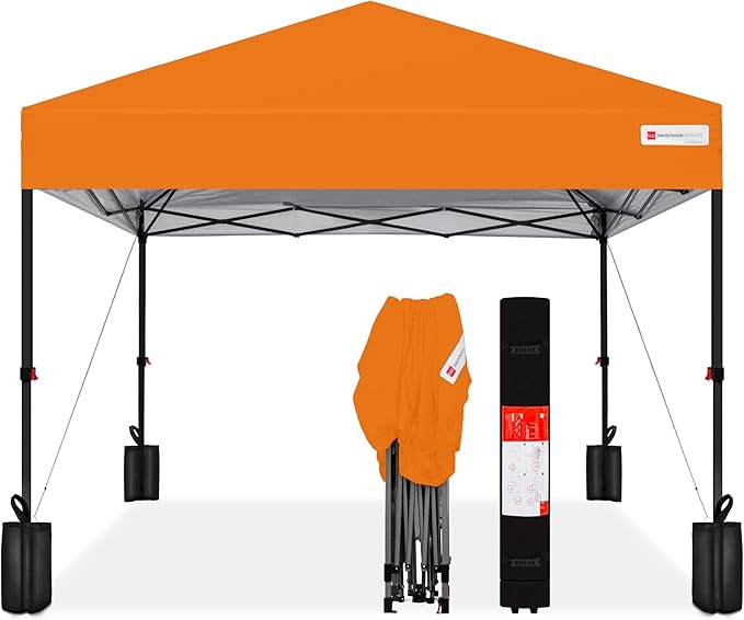 Best Choice Products 10x10ft Pop Up Canopy Tent, Outdoor Shade, 1 Person 1 Minute Set Up, Carry Case, 4 Weight Bags - Orange