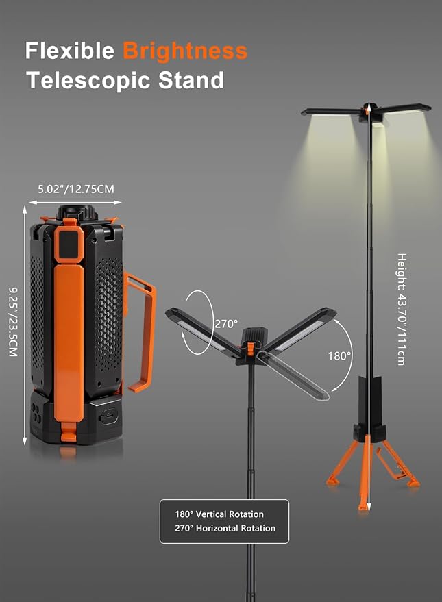 Rechargeable Telescopic Camping Light, 15000mAh Collapsible Lantern with 270° Rotation & Dimming, Portable Flashlight, Waterproof Tent Light for Outdoor Camping, Hiking, Barbecue, Fishing & Emergency