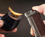 Urgrette 3 in 1 Pipe Lighter Butane Angled Soft Flame Refillable with 3 Pipe Cleaner Tools Multifunctional Gas Lighter for Camping Grill Fireplace Candle (Gas Not Included)