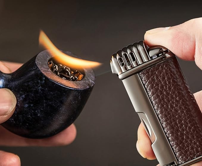 Urgrette 3 in 1 Pipe Lighter Butane Angled Soft Flame Refillable with 3 Pipe Cleaner Tools Multifunctional Gas Lighter for Camping Grill Fireplace Candle (Gas Not Included)