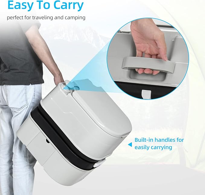 YITAHOME Portable Toilet 6.34 Gallon Camping Porta Potty with Paper and Detergent Collection Leak-Proof Outdoor RV Porta Potty, Handle Pump, Rotating Spout, for Boating, Hiking, Trips, Grey