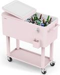 VINGLI 80 Quart Rolling Ice Chest, Portable Patio Party Bar Drink Cooler Cart, with Shelf, Beverage Pool with Bottle Opener