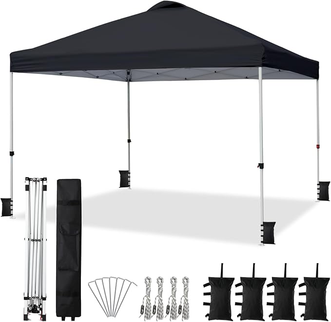 VINGLI 10x10 Pop Up Canopy Tent with Carry Bag and Sandbags, Outdoor Gazebo Canopy 10x10 Party Tent Commercial for Party, Event (Black)