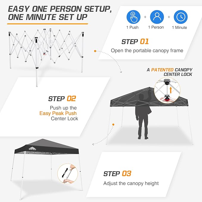 EAGLE PEAK 10x10 Slant Leg Pop-up Canopy Tent Easy One Person Setup Instant Outdoor Beach Canopy Folding Portable Sports Shelter 10x10 Base 8x8 Top (Gray)